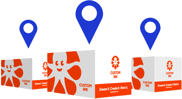 Shipping boxes accented with map location pins